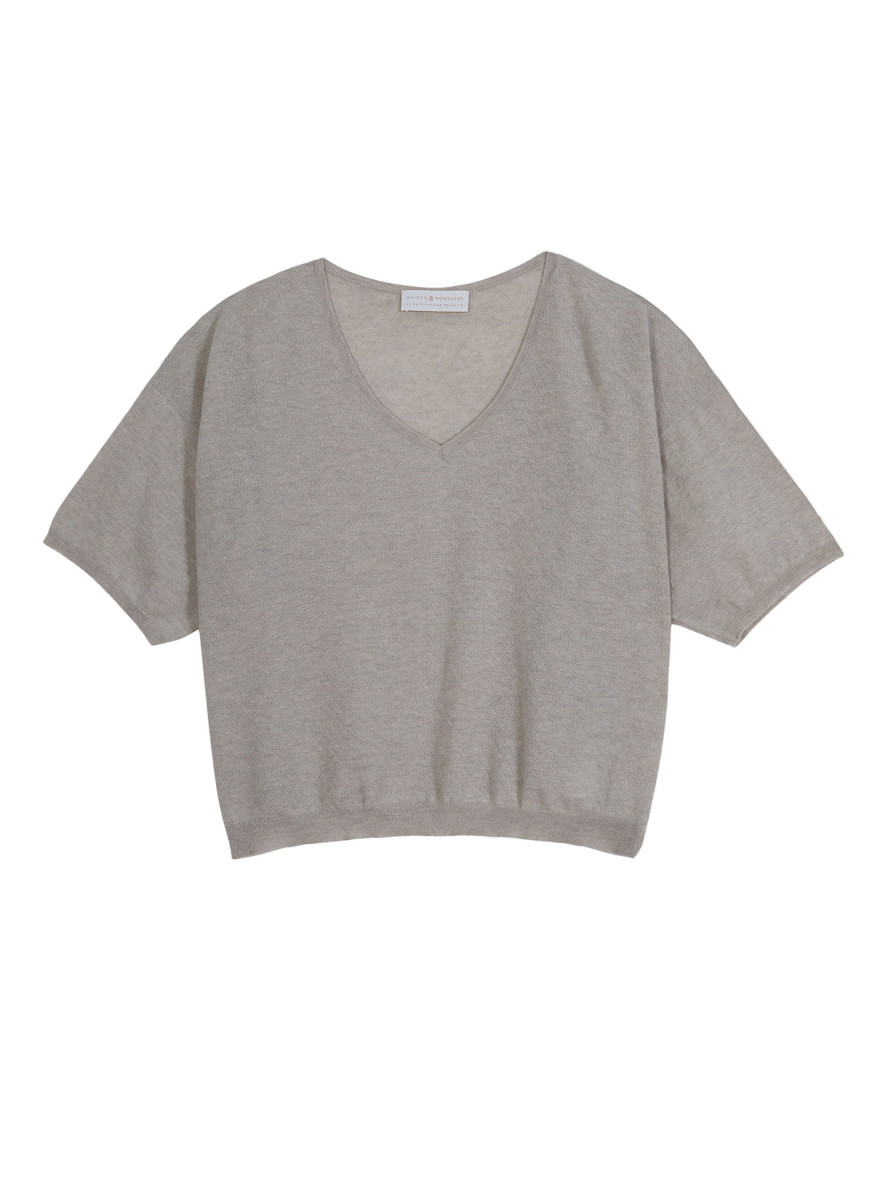 T-shirt à manches coudes en cachemire light - Solange 7620 raphia - 13 Beige moyen