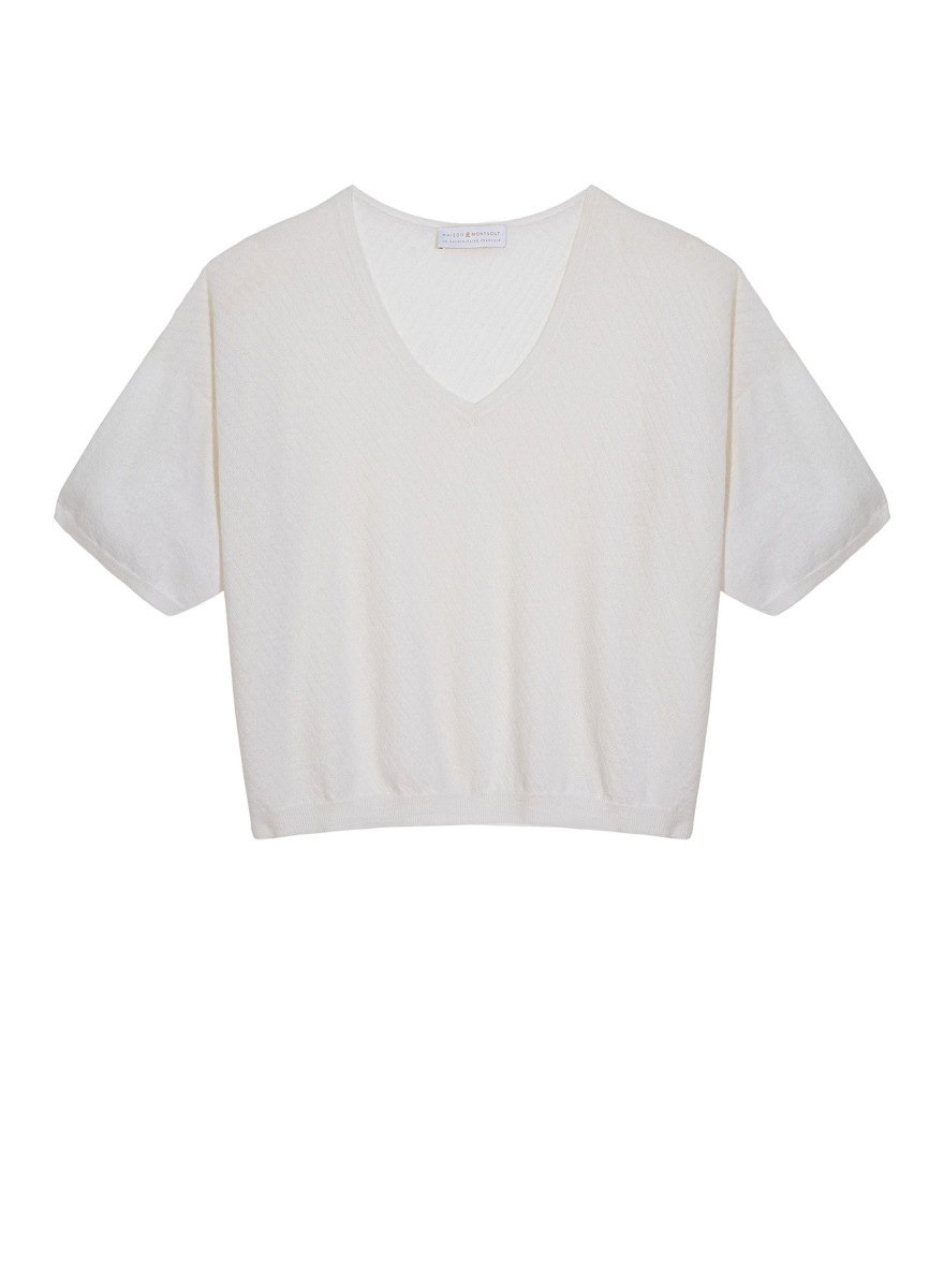 T-shirt à manches coudes en cachemire light - Solange 7601 ecru - 82 Ecru