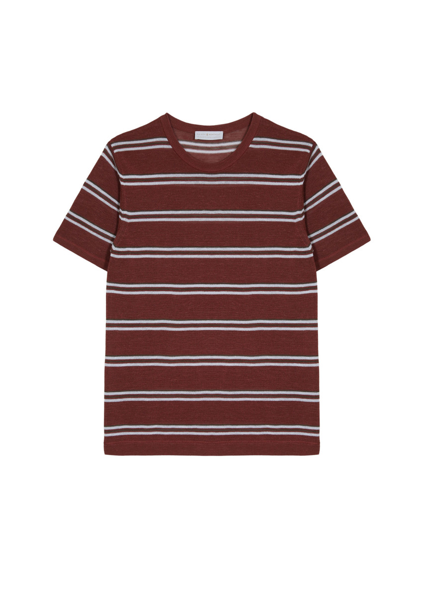 T-shirt à rayures en lin flammé - Remi 7727 argile - 51 Bordeaux