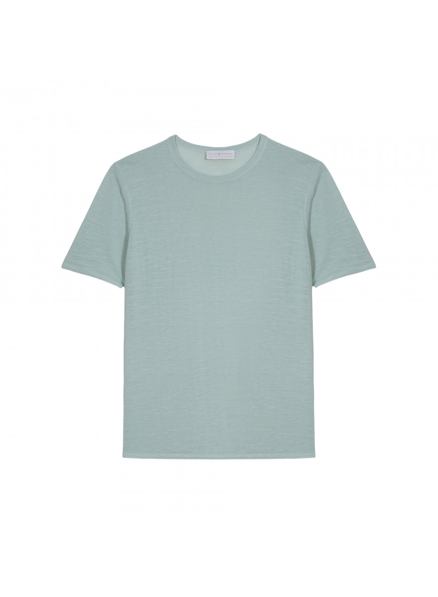 T-shirt col rond en lin flammé - Renaud 7651 sauge - 23 Vert clair