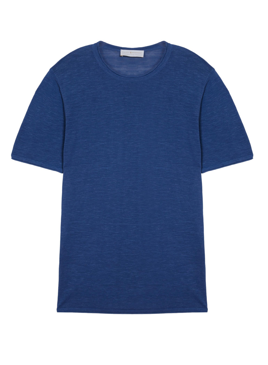 T-shirt col rond en lin flammé - Renaud 7643 orage - 06 Bleu moyen