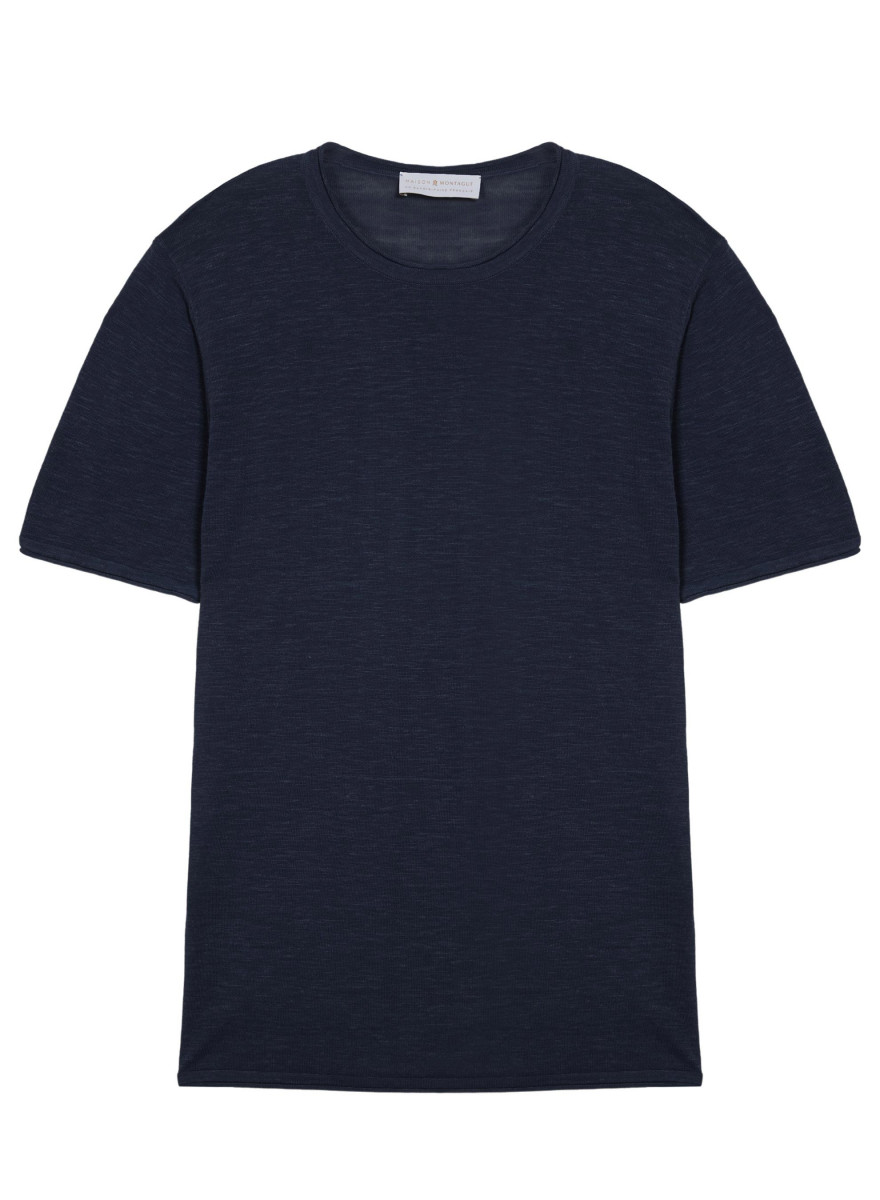  T-shirt col rond en lin flammé - Renaud 7640 marine - 05 Bleu marine