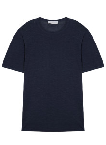  T-shirt col rond en lin flammé - Renaud 7640 marine - 05 Bleu marine