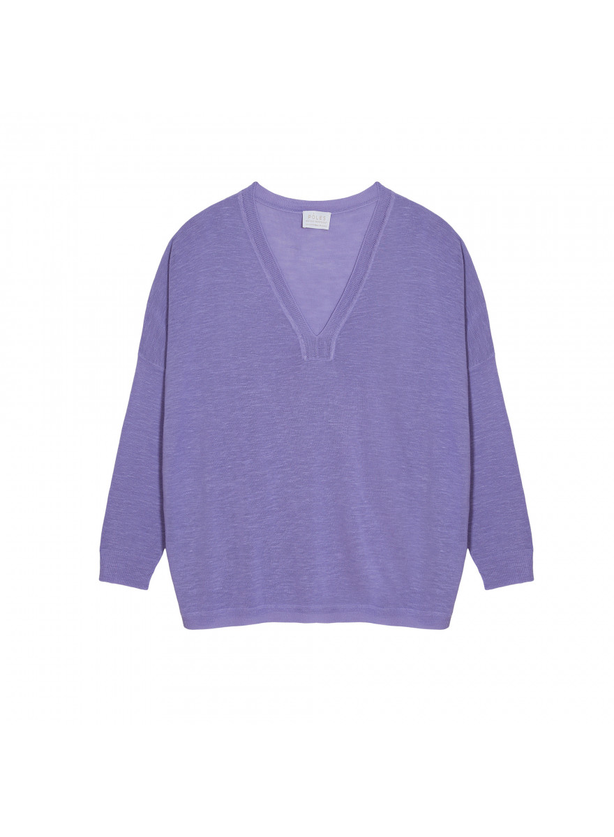 T-shirt oversize col v en lin flammé - Beja 7690 lavande - 16 Violet clair