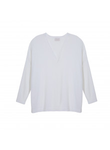 T-shirt oversize col v en lin flammé - Beja 7601 ecru - 02 Blanc