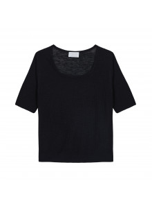 T-shirt maille côtelée en lin flammé - Tahissa 7610 Noir -01 Noir