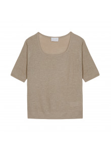 T-shirt maille côtelée en lin flammé - Tahissa 7620 raphia - 12 Beige clair