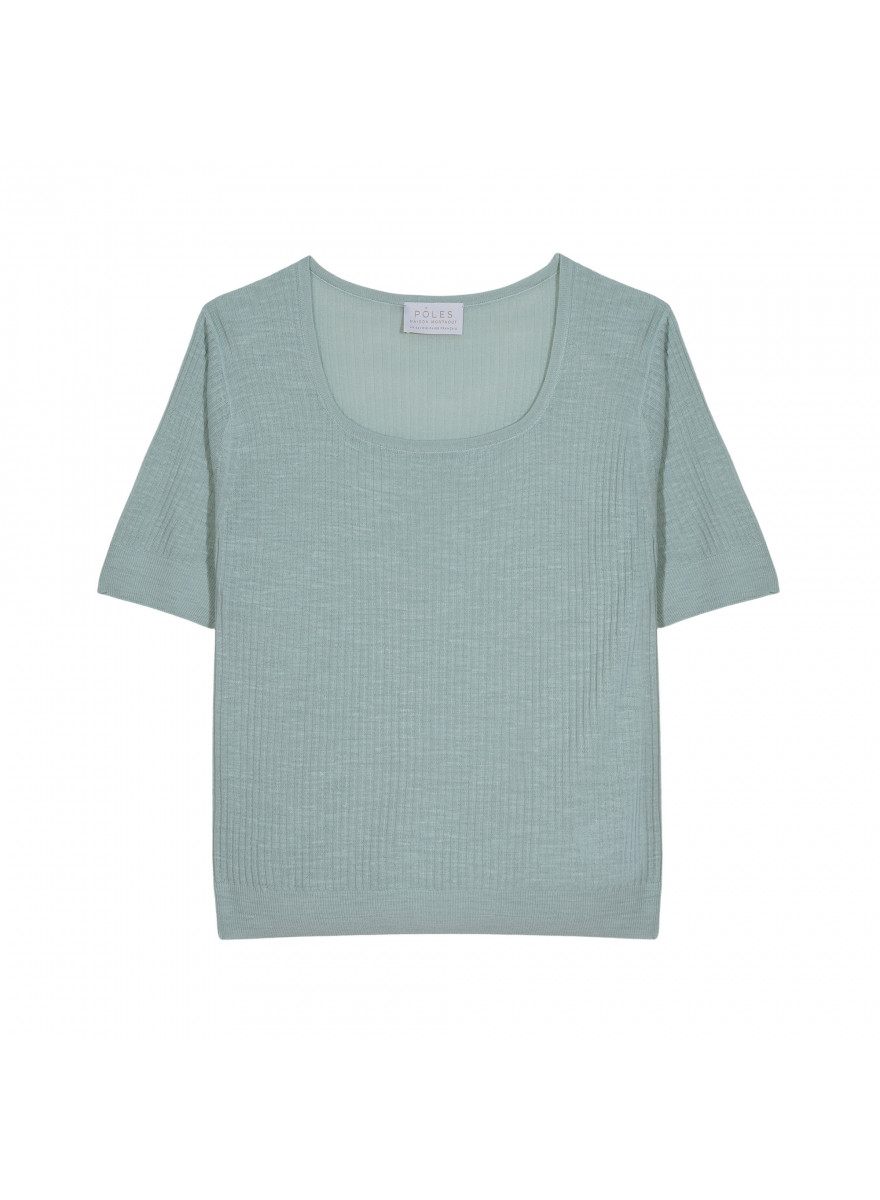 T-shirt maille côtelée en lin flammé - Tahissa 7651 sauge - 23 Vert clair