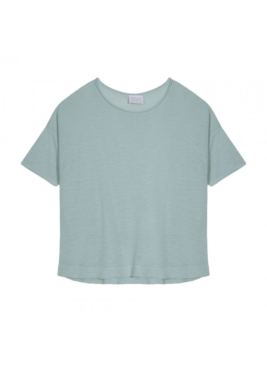 T-shirt ample manches coudes en lin flammé - Taslim 7651 sauge - 23 Vert clair