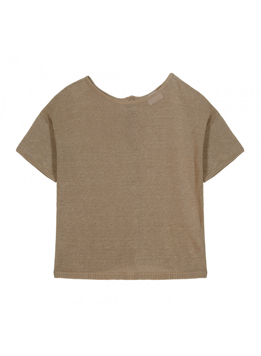 T-shirt boutonné à l'arrière en lin - Tilla 7620 raphia - 12 Beige clair