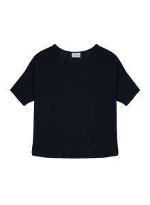 T-shirt ample manches coudes en lin flammé - Taslim 7640 marine - 05 Bleu marine