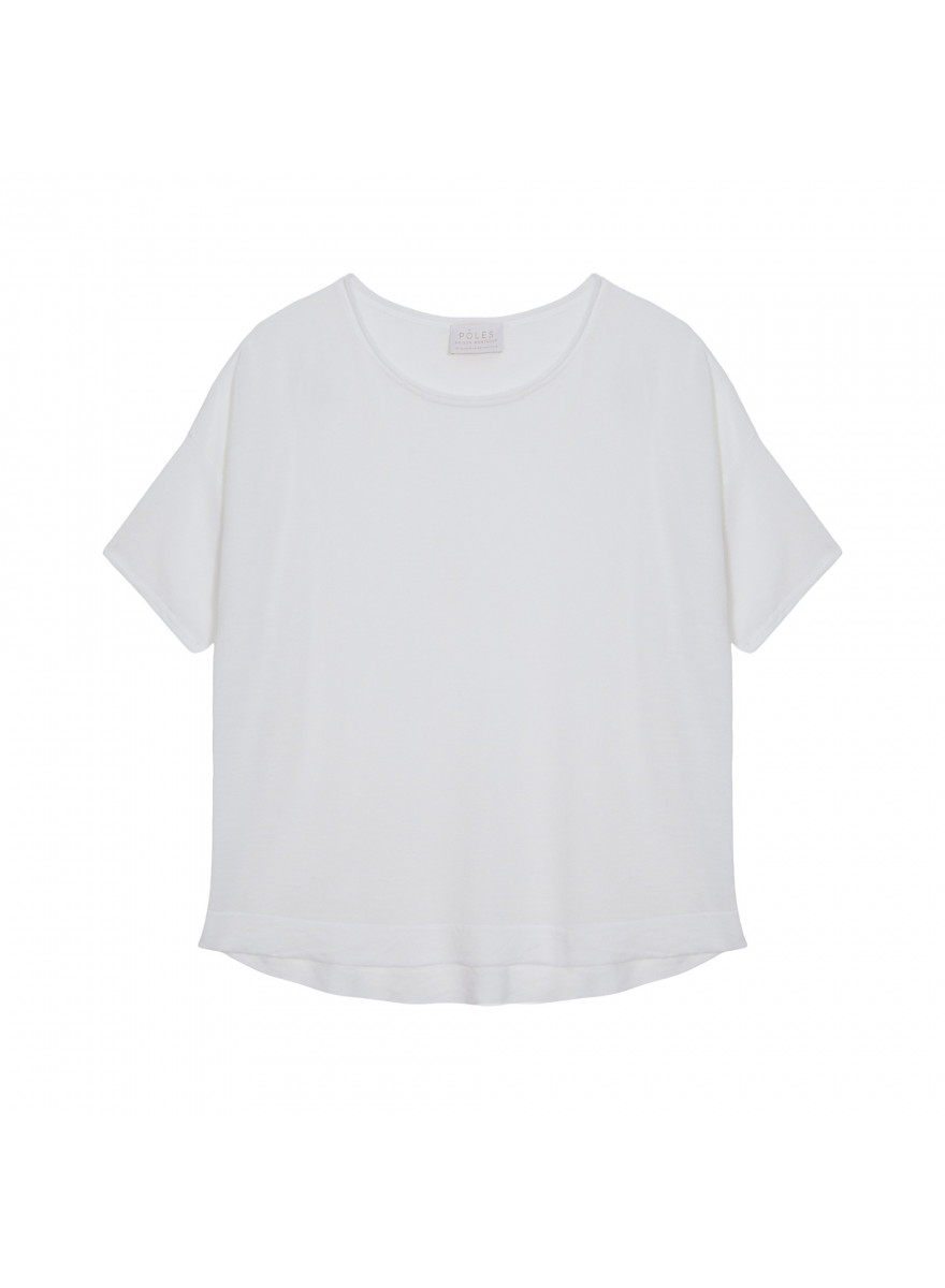 T-shirt ample manches coudes en lin flammé - Taslim 7601 ecru - 02 Blanc