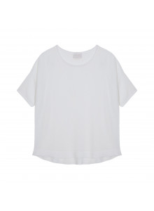 T-shirt ample manches coudes en lin flammé - Taslim 7601 ecru - 02 Blanc