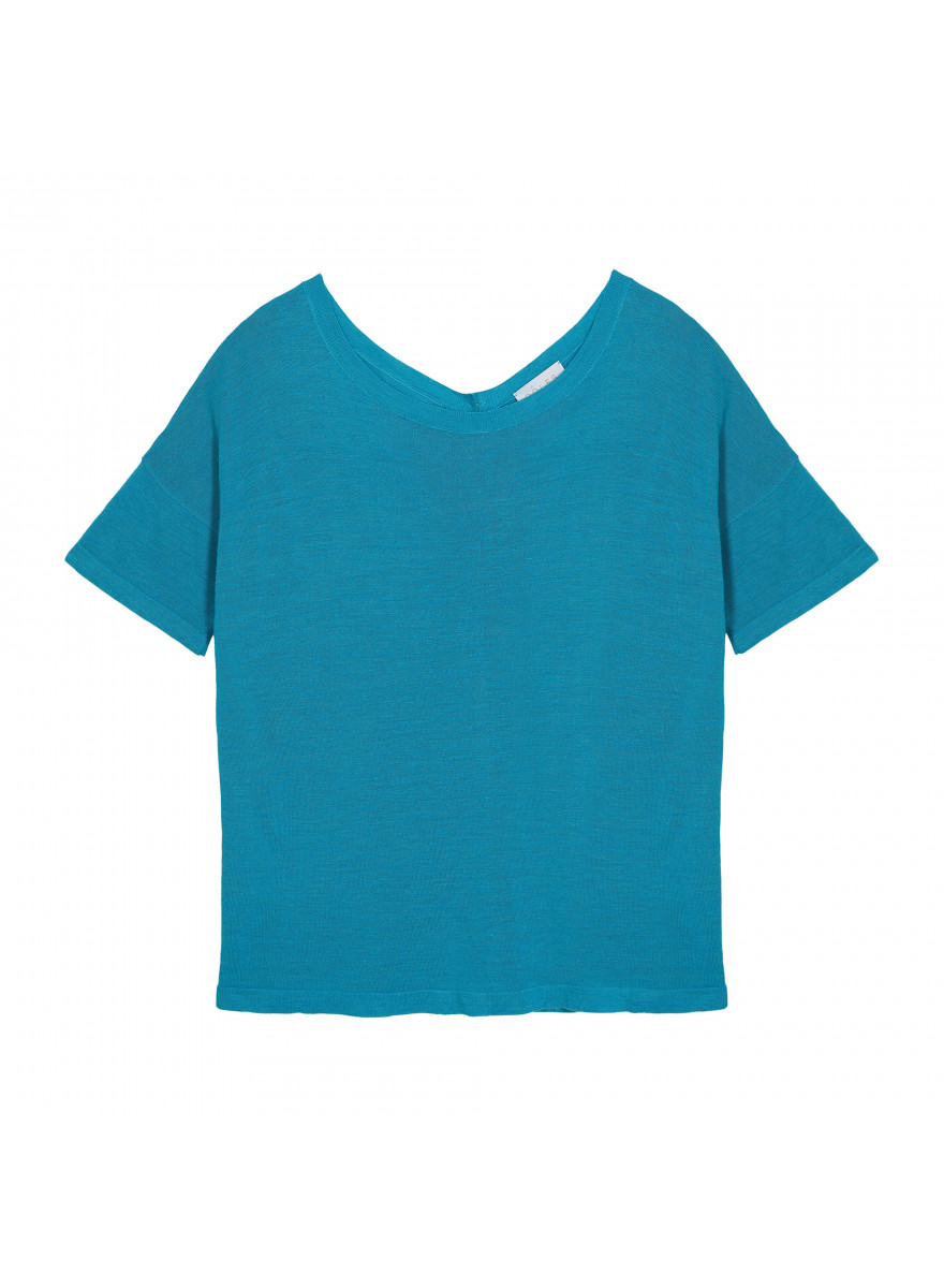 T-shirt boutonné dans le dos en lin flammé - Tally 7641 turquoise - 49 Turquoise