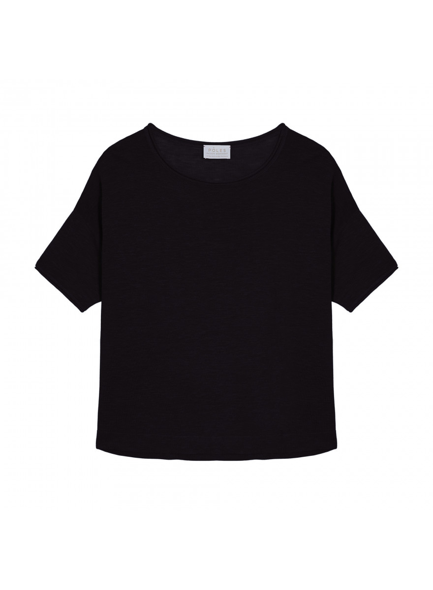 T-shirt ample manches coudes en lin flammé - Taslim 7610 noir - 01 Noir