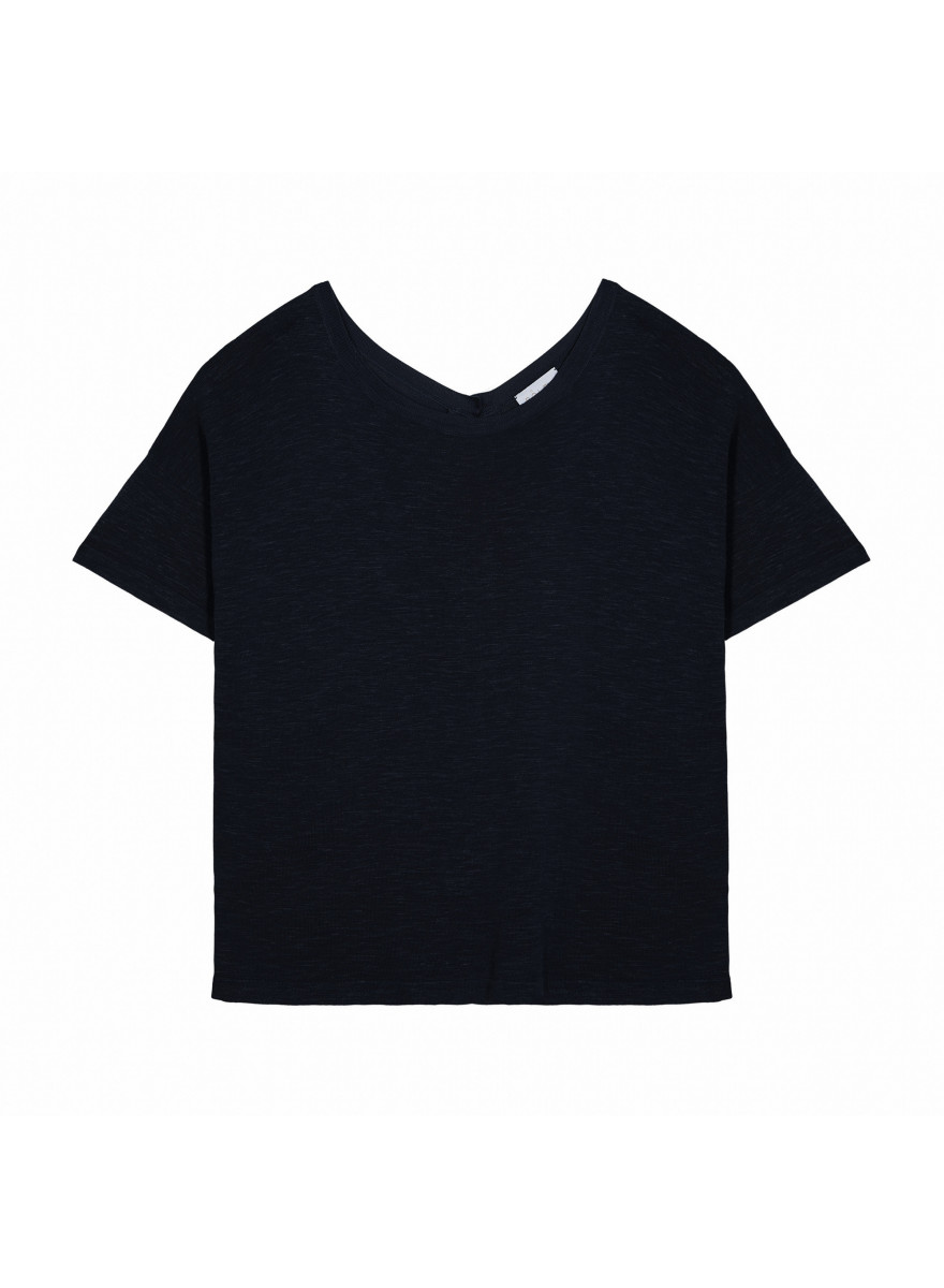 T-shirt boutonné dans le dos en lin flammé - Tally 7610 noir - 01 Noir