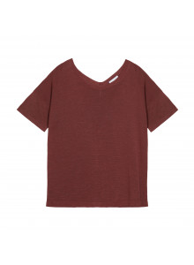 T-shirt boutonné dans le dos en lin flammé - Tally 7630 argile - 51 Bordeaux