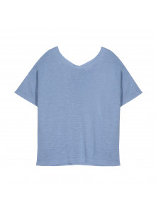 T-shirt boutonné dans le dos en lin flammé - Tally 7642 horizon - 04 Bleu clair