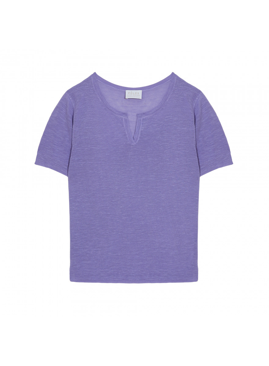 T-shirt col tunisien en lin flammé - Bohême 7690 lavande - 16 Violet clair