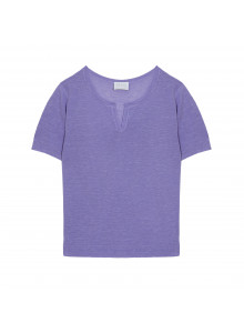 T-shirt col tunisien en lin flammé - Bohême 7690 lavande - 16 Violet clair