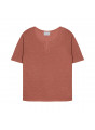 T-shirt col tunisien en lin flammé - Bohême 7682 blush - 24 Rose clair