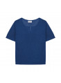 T-shirt col tunisien en lin flammé - Bohême 7643 orage - 06 Bleu moyen