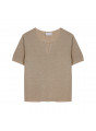 T-shirt col tunisien en lin flammé - Bohême 7620 raphia - 12 Beige clair