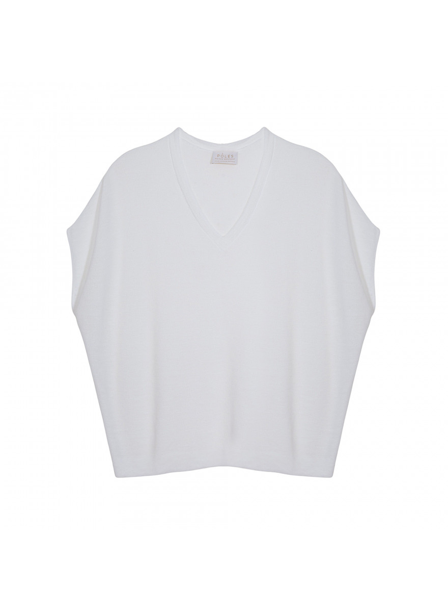 T-shirt manche chauve-souris en lin flammé - Tarra 7601 ecru - 02 Blanc
