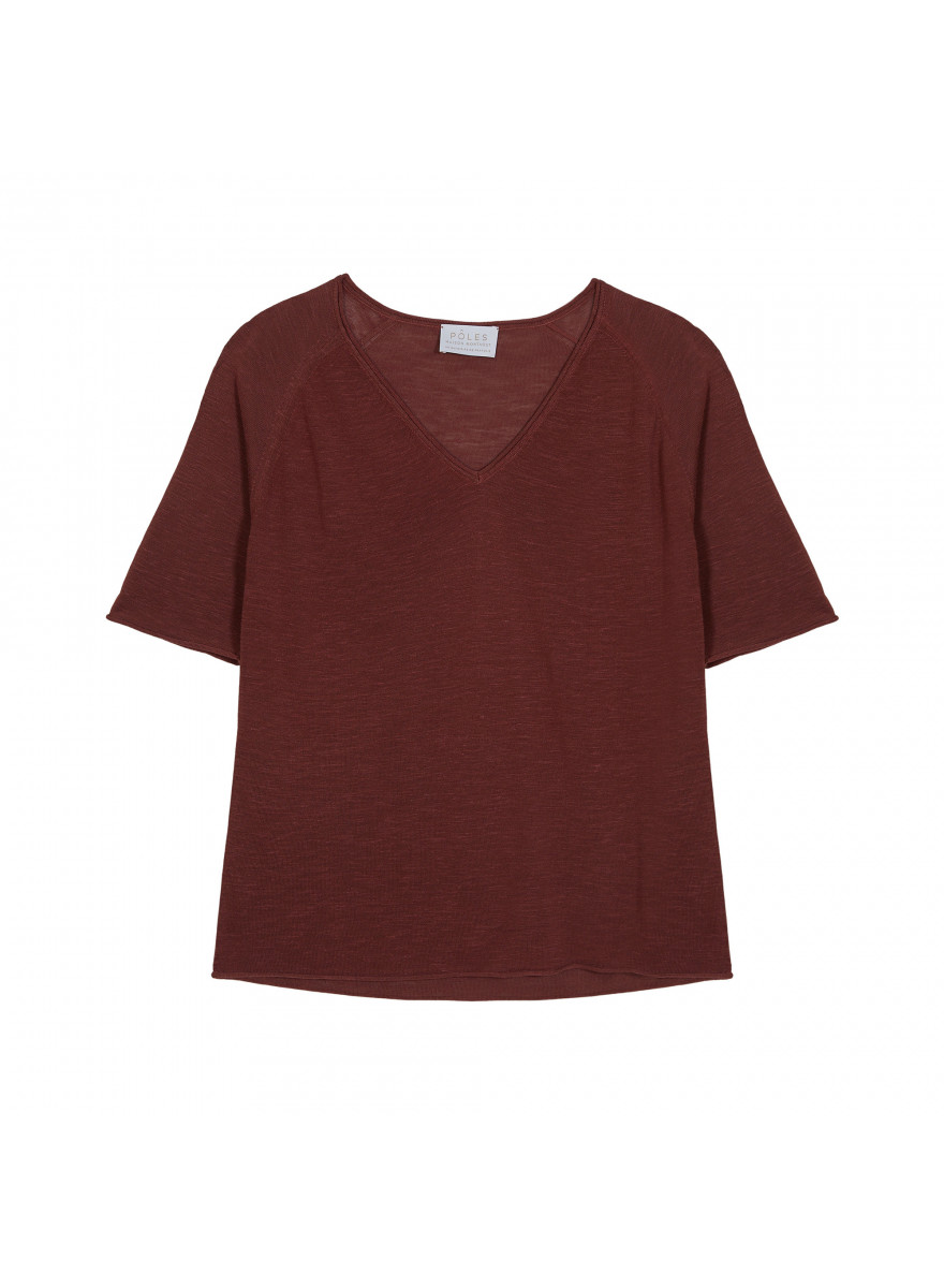 T-shirt manches coudes en lin flammé - Bonbon 7630 argile - 51 Bordeaux
