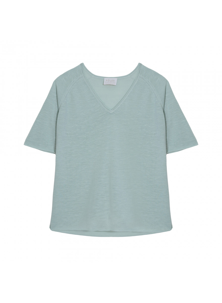 T-shirt manches coudes en lin flammé - Bonbon 7651 sauge - 23 Vert clair