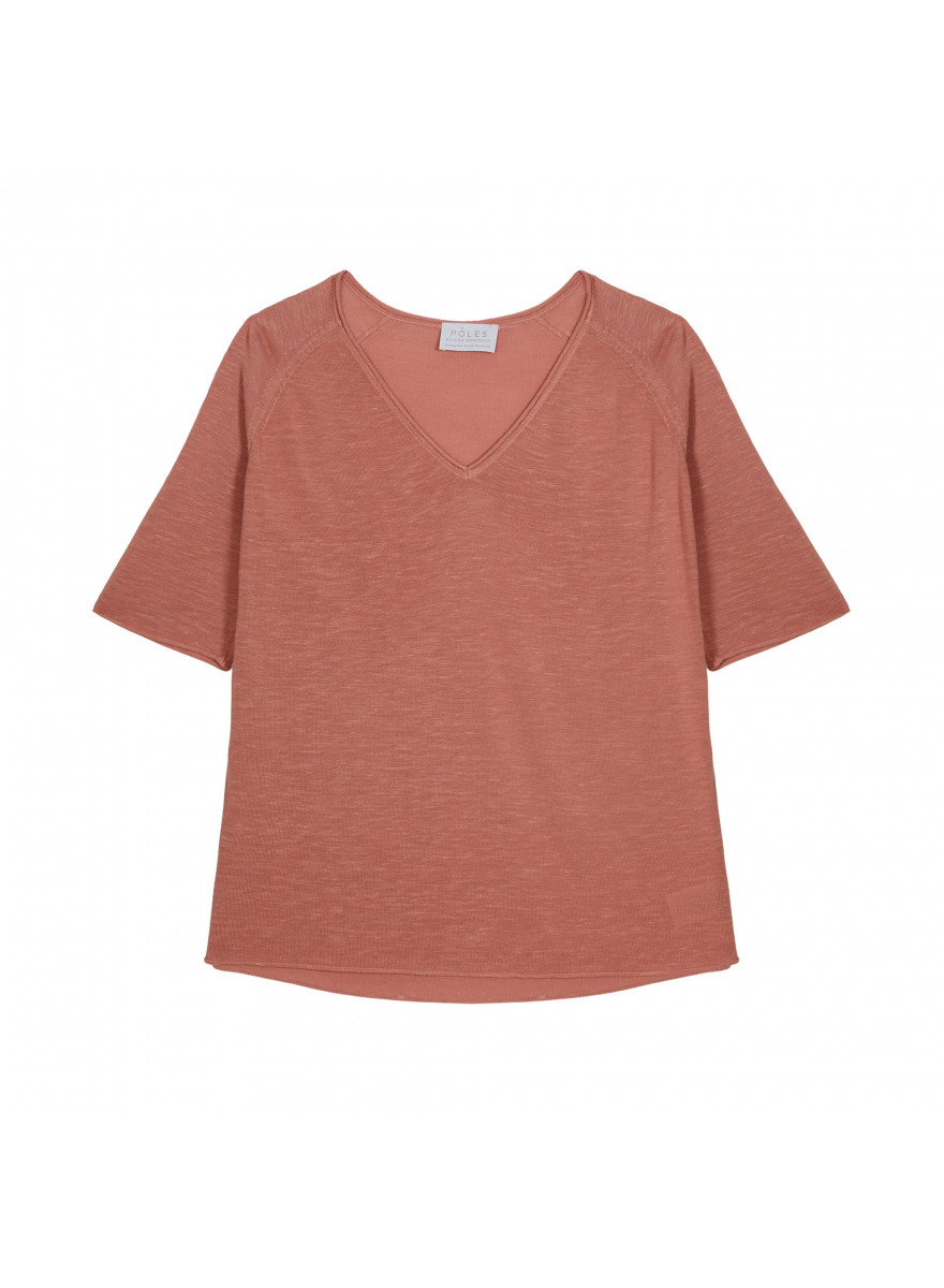 T-shirt manches coudes en lin flammé - Bonbon 7682 blush - 24 Rose clair
