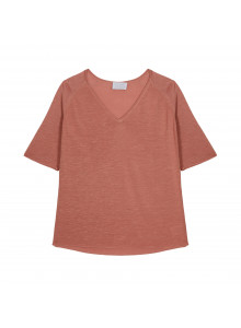 T-shirt manches coudes en lin flammé - Bonbon 7682 blush - 24 Rose clair