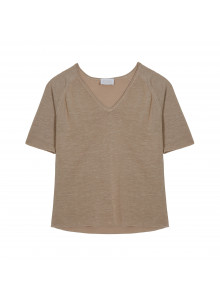 T-shirt manches coudes en lin flammé - Bonbon 7620 raphia - 12 Beige clair