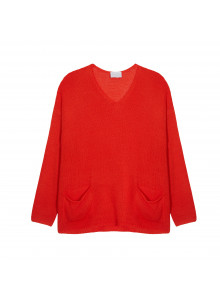 Pull oversize col V en corallo - Telma 7680 capucine - 15 Orange