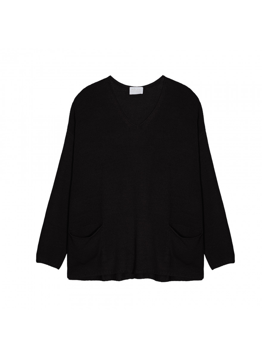 Pull oversize col V en corallo - Telma 7610 noir - 01 Noir