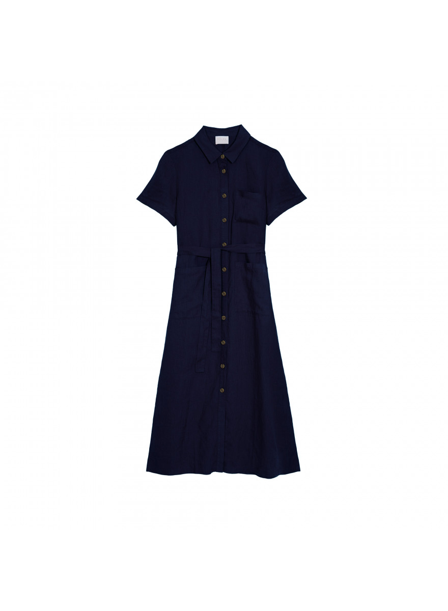 Short-sleeved linen shirt dress -Tori