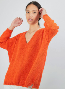 Pull ample col v en laine et soie - Baba 7081 fusion - 15 Orange