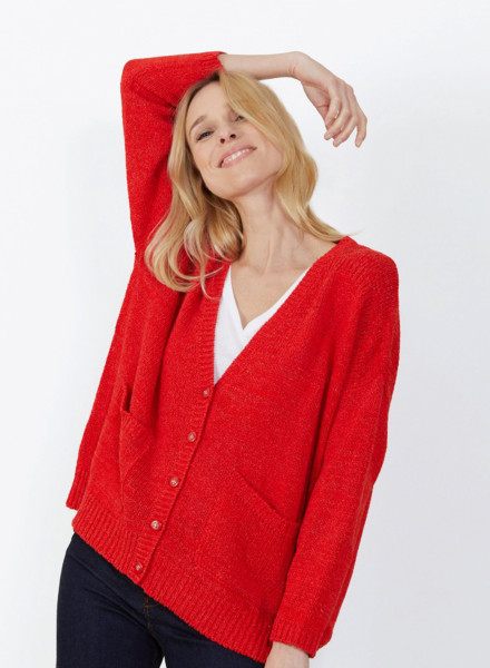 Large cardigan with chunky knit pockets - Marilou
