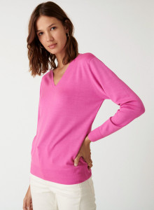 V-neck sweater in merino wool with ribbed edges - Arya