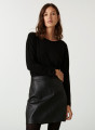  	T-shirt boutonné en bambou cachemire col rond en maille fine - Aelia 7410 noir - 01 Noir