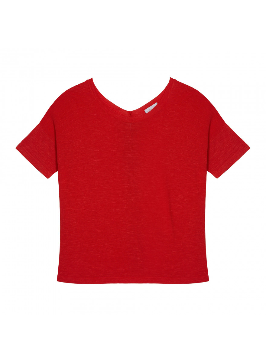T-shirt boutonné dans le dos en lin flammé - Tally 7680 capucine - 15 Orange