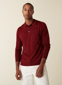 Long-sleeved polo shirt in Fil Lumière with geometric patterns - Danneli
