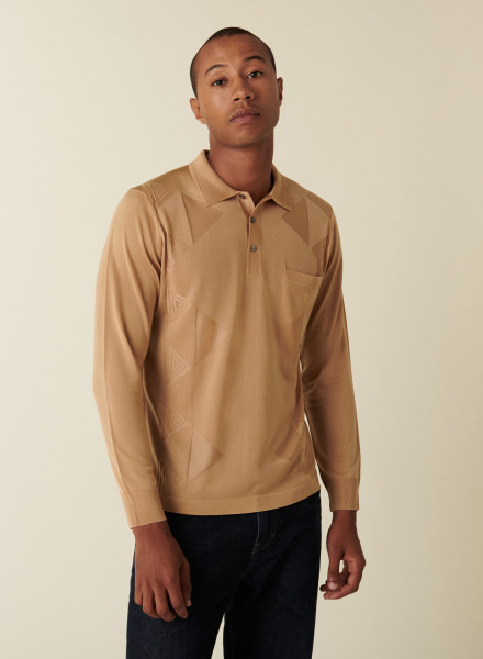 Long-sleeved polo shirt in Fil Lumière with triangles patterns - Dalvini