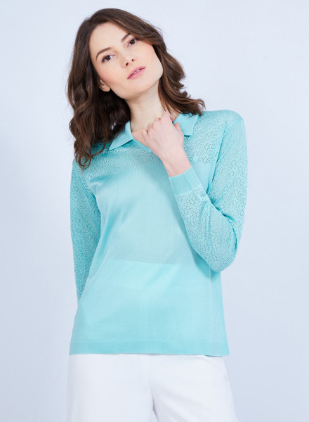 Long-sleeved polo shirt in Fil Lumière - MURIELLE