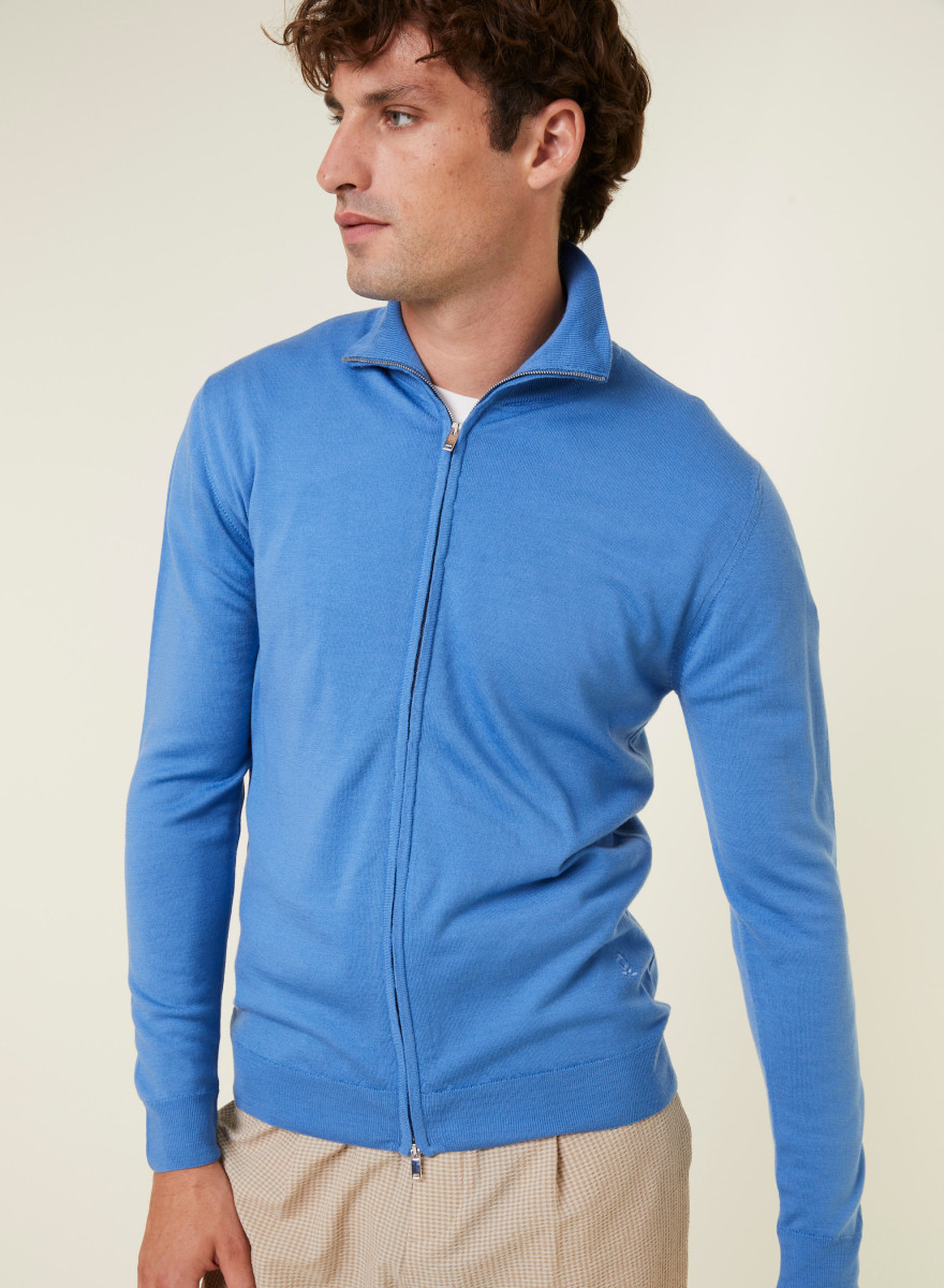 Gilet zippé avec logo en laine mérinos - Estian 7841 saphir - 06 Bleu moyen