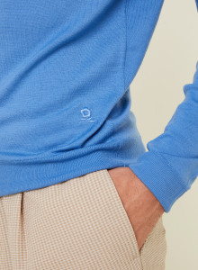 Pull col rond avec logo en laine mérinos - Eddie 7841 saphir - 06 Bleu moyen