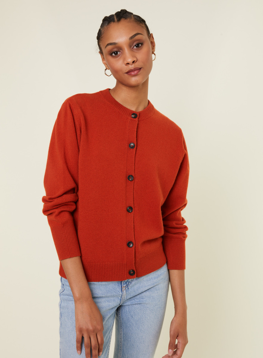 Cardigan boutonné col rond en cachemire - Ari 7870 ecureuil - 92 Rouille