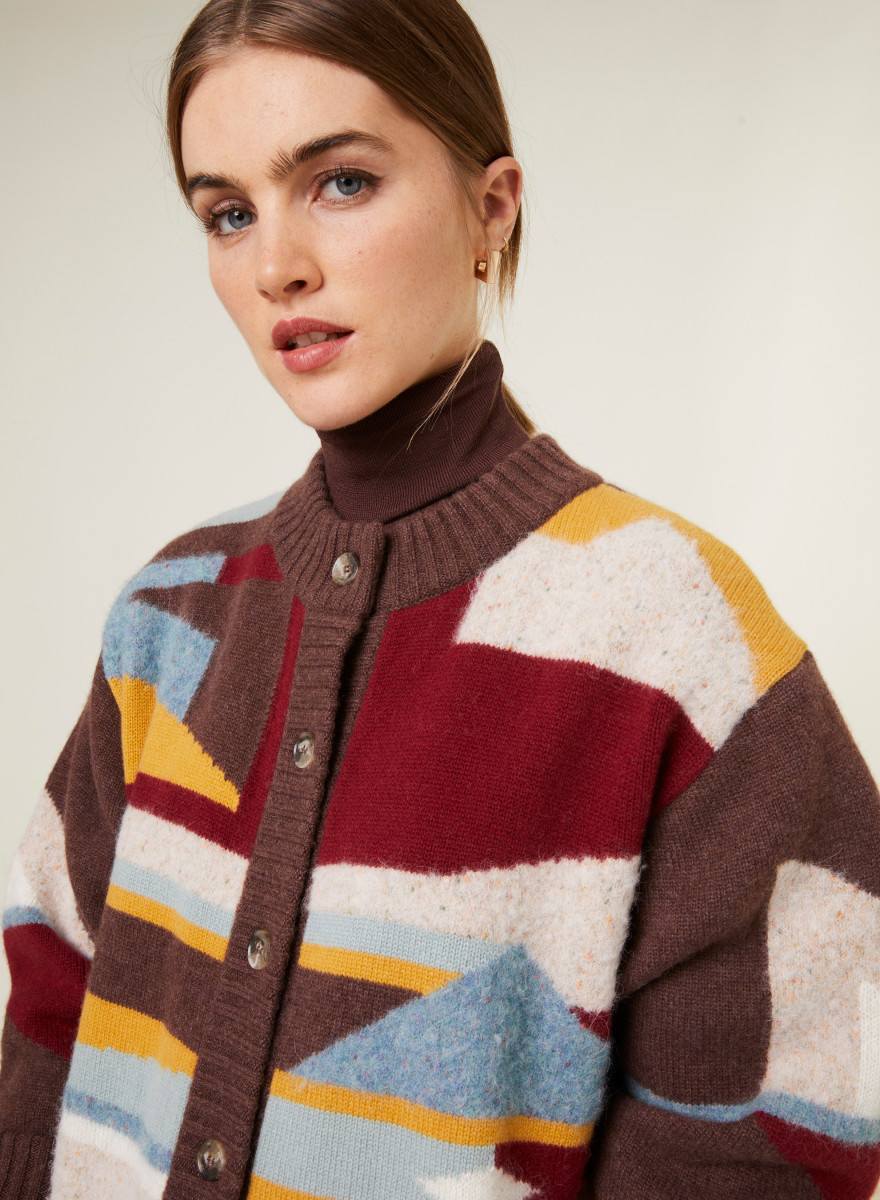 Long buttoned wool blend cardigan - Gloria