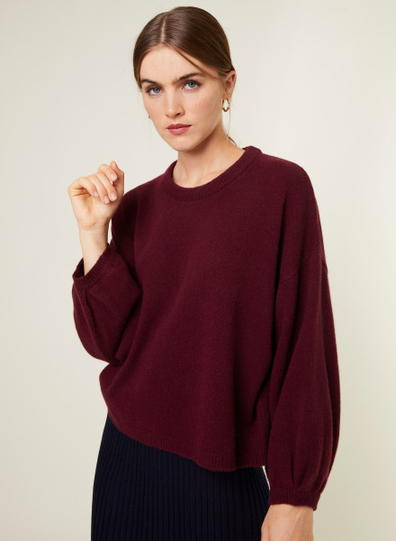 Cashmere blend round-neck sweater with puff sleeves - Lamara