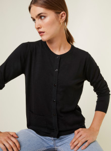 Buttoned round neck cardigan with pockets in merino wool - Amalia